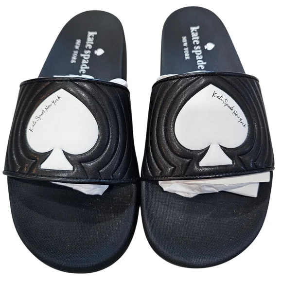 Kate Spade New York Splash Pool Slide Smooth Leather, Size 7 Optic White, New - Picture 3 of 9